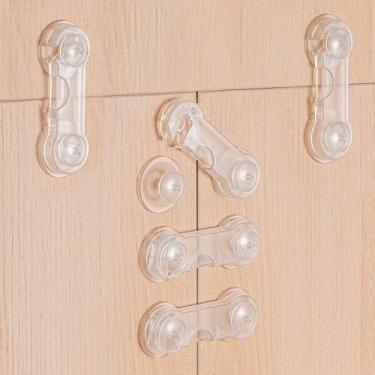 Imagem de Fechaduras de armário de segurança para crianças, pacote com 5 - Travas seguras para gaveta de armário de bebê com adesivo removível forte, sem necessidade de ferramentas e perfuração (transparente)