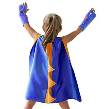 Imagem de Capa de dragão de dinossauro e luvas fantasia de Halloween menino menina roupas de fantasia infantil 3-8 anos cor azul escuro