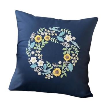 Imagem de Baoblaze Kit de capa de almofada bordada Kit de fronha decorativa DIY meio acabada Ponto cruz para suprimentos de costura Sofá, Coroa de Girassol