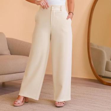 Imagem de Calça Feminina Pantalona Alfaiataria Cintura Alta Com Bolso e Cinto - 