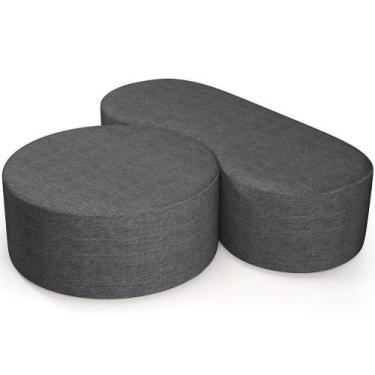 Imagem de Kit Puff Redondo Lola E Puff Recamier Orgânico Orbit W01 Linho Cinza E