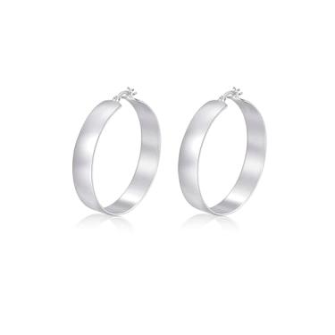 Imagem de Lansora Brincos de argola grossa banhados a ouro leve click-top grande redondo brincos minimalistas para mulheres e homens 30/40/50/60 mm, Cobre, Sem pedra preciosa