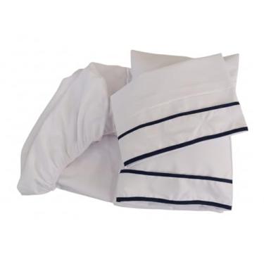 Imagem de JG Lençol Berço Bebê 4 pçs 1 Lençol c Elástico 2 Fronhas 1 Travesseiro Micro Percal Poliéster (Viés Azul Marinho, Berço)