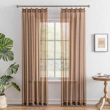 Imagem de Cortinas plissadas Mocha Pinch 213 cm de comprimento para sala de estar fazenda, cortinas plissadas transparentes texturizadas macias com ganchos ajustáveis para quarto, alce mocha, 106,7 cm L x 213,4