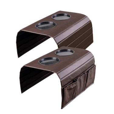 Imagem de Kit com 2 Porta Copos para Sofá, Suporte Multifuncional para Controle Remoto e Celular, Organizador para Braço de Sofa e Cama, Evita Quedas e Vazamentos (marrom)