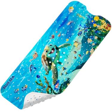 Imagem de Tapete de banho de bebê com desenho atualizado antiderrapante - tapete de banheira extralongo de 101,6 cm x 40,6 cm para bebês, tapete de banho ecológico durável para banheira, antiderrapante com