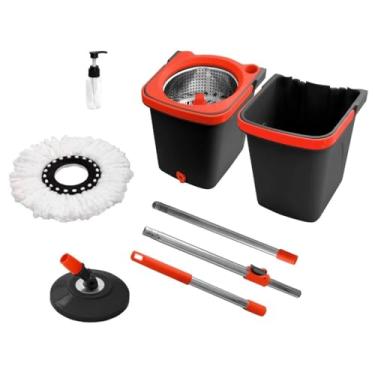 Imagem de Mop Giratório Duo com Cesto Inox Duas Águas, Desmontável, Prático para Limpeza Rápida Profunda Eficiente, Facil de Usar