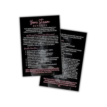 Imagem de Infocards Yoni Steam Benefits | Pacote com 30 | Tamanho de cartão postal grande de 10 x 15 cm | Preto com design a vapor
