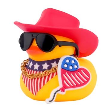 Imagem de wonuu Ornamentos de carro de pato de borracha bandeira americana cachecol painel decorações com chapéu de caubói, A1-Balloon-vermelho