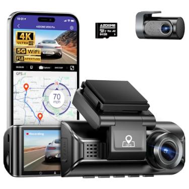 Imagem de AZDOME Câmera veicular dupla M550-2CH 4K, GPS Wi-Fi integrado, com cartão de 64 GB, gravador frontal 4K e traseiro 1080p para painel do carro, IP de 3,2 polegadas, visão noturna, capacitor, modo de estacionamento, suporte máximo de 256 GB