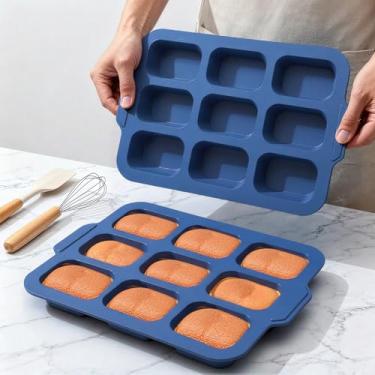 Imagem de Mini formas de silicone para assar: Mini formas antiaderentes de 9 cavidades com moldura de metal - Bandeja de pão de banana pequena para assar bolo de carne de pão de milho de abóbora - para forno