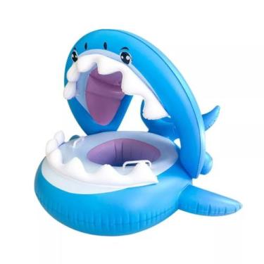 Imagem de Boia Bote Tubarão Inflável Com Cobertura e Proteção UV Para Crianças -