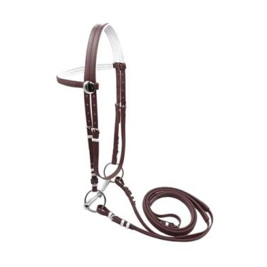 Imagem de UGPLM Rédea de cavalo com correia de rédea ajustável e confortável, equipamento equestre, cabresto para trilha de adestramento em fazenda, Marrom 12.5 Cm