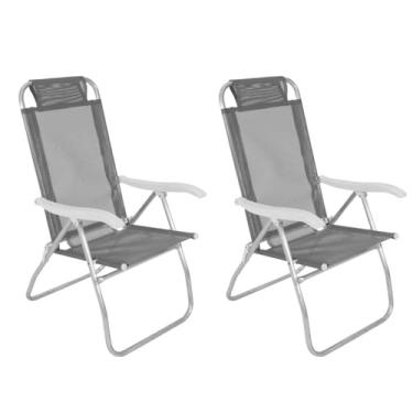 Imagem de Kit 2 Cadeira De Praia Reclinável Sannet 4 Posições Alumínio Camping Piscina Cinza - Cinza Bel