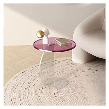Imagem de Mesa de centro de design simples, mesa lateral redonda, mesa de centro pequena, mesa de cabeceira moderna com moldura de acrílico transparente para sala de estar, quarto e saguão, mesa lateral