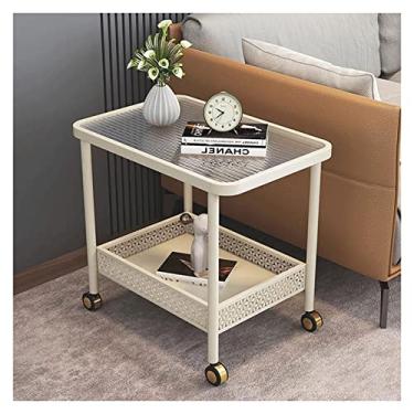 Imagem de Mesa de centro de design simples, mesa de cabeceira com rodinhas rolantes, mesa lateral móvel com prateleiras de armazenamento, mesa de centro para sala de estar, quarto, mesa lateral minimalista para