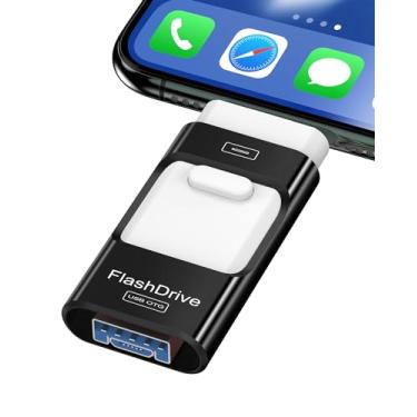 Imagem de Pen Drive de 512 GB para iPhone Photo Stick, pen drive USB, transferência de alta velocidade, USB, armazenamento de imagem externa, expansão de memória para iPhone/iPad/PC (preto)