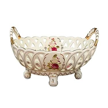 Imagem de Fruteira Prato de Frutas Novo Estilo Chinês Retro Oco Cerâmica Fruteira Casa Sala de Estar Restaurante Decoração Porcelana Duas Alças Duplas Tigela de Doces Prato de Frutas Cesta de Frutas (Tamanho: B