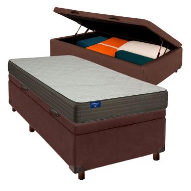 Imagem de Cama Box Bau Marrom Solteiro + Colchão D33 Orthotech Inducol