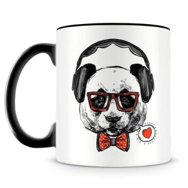 Imagem de Caneca Personalizada Panda Hipster de Porcelana Brilhante - Amo Caneca