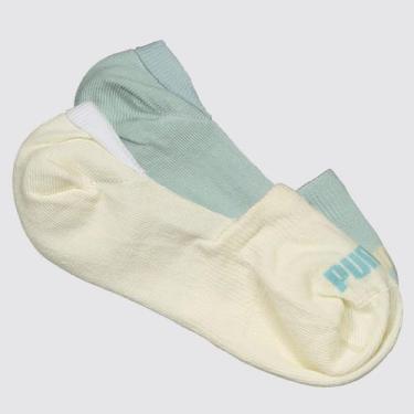 Imagem de Kit Meia Puma Invisível 2 Pares Feminina Verde e Off White, 34-39