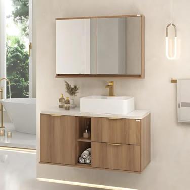 Imagem de Gabinete de Banheiro e Espelheira Suspenso C/Cuba Mármore