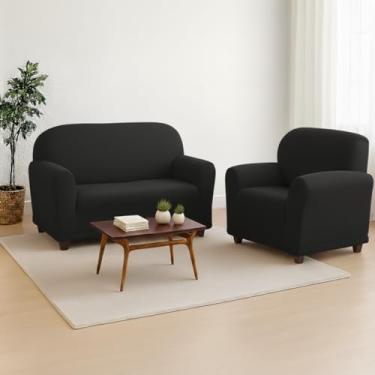 Imagem de Capa Sofá 2 e 3 Lugares Coladinha Malha Gel Grossa (Preto)