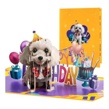 Imagem de Cartões 3D engraçados de aniversário de cachorro Poodle com cartões pop-up de presente de aniversário