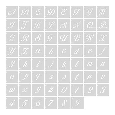 Imagem de 62 peças de estênceis de letra de caligrafia, modelo de letra de 2,5 cm estilo casa de fazenda, estênceis de alfabeto interligados para projetos de arte, decoração, pintura, artesanato faça você mesmo
