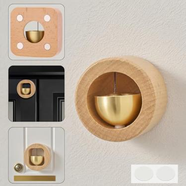 Imagem de Campainha magnética de madeira, campainha de lojista com sino de latão para abertura de porta, anel vintage para empresas/casa varanda parede jardim ao entrar (círculo)