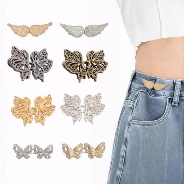 Imagem de 8 pares de calças ajustáveis de metal borboleta e calças de asa – clipes elegantes para apertar jeans, calças e saias soltas