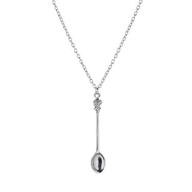 Imagem de Pingente coroa colher joia mini pingente vintage (prata), Large, Liga de aço, Sem Pedra Preciosa