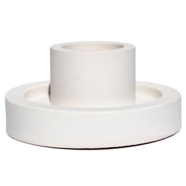 Imagem de Castiçal Porta Vela Artesanal Círculos 7,4cm em Cimento (Branco)