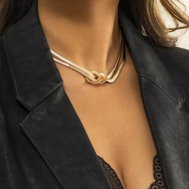 Imagem de Colar feminino com corrente de cobra em tom dourado ajustável – gargantilha minimalista de liga de camada dupla, colar de declaração para uso diário e ocasiões especiais
