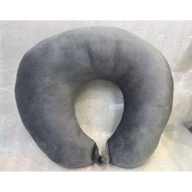 Imagem de Travesseiro De Pescoço Viagem Super Conforto Almofada Cervical Ajustável Para Dormir Em Avião Carro Ônibus(Cinza com preto)