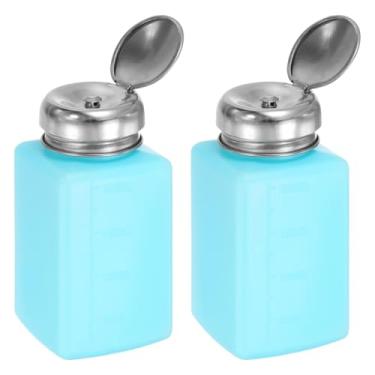 Imagem de 2 dosadores de álcool solvente de 200 ml (189.9 g) Dispensador de líquido com tampa de aço inoxidável de vedação para removedor de esmalte de acetona, azul