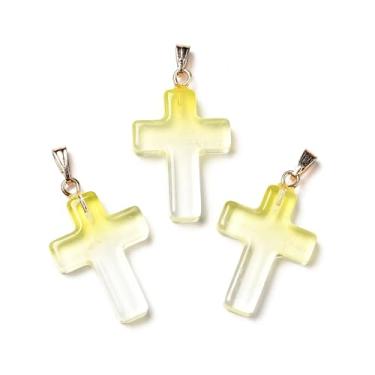 Imagem de Pingentes de cruz de vidro, crucifixo de Jesus, 20 peças, pingentes de cruz religiosa amarela para fazer joias católicas faça você mesmo, colar, pulseira, brinco, chaveiro
