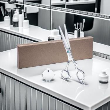 Imagem de Tesoura de corte de cabelo, tesoura profissional para cabelo direito, feita de aço inoxidável japonês