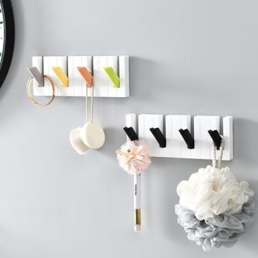 Imagem de Ganchos de chave preto e branco - Organizador decorativo de parede de piano, pacote com 4 com ferragens