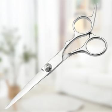 Imagem de Tesoura profissional de corte de cabelo liso de 15 cm: tesouras afiadas de aço inoxidável com aderência confortável para salão de beleza e uso doméstico (prata)