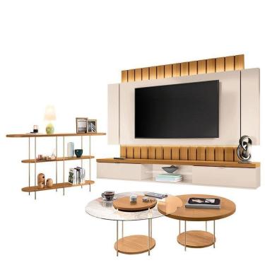 Imagem de Home Suspenso Illusion 2.2 Cinamomo Off White E Aparador Infinity E Kit Mesa De Centro Sky Cinamomo- Hb Móveis