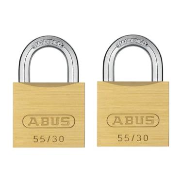 Imagem de ABUS Pacote com 2 cadeados pequenos de latão sólido 55/30 com 2 chaves para escola, academia, armário de 30 mm de largura, com chave semelhante