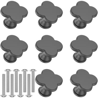 Imagem de 8 maçanetas de armário de quatro folhas com parafusos puxadores de cômoda de liga de zinco puxadores de gaveta de orifício único puxadores elegantes para armário de gaveta (cinza)