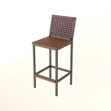 Imagem de Banqueta Elite Assento Madeira Peroba Corda Náutica Marrom - Madeiled