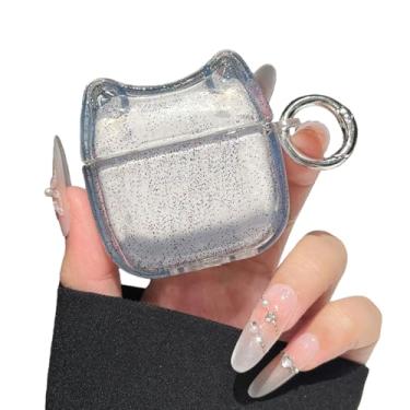 Imagem de Capa de fone de ouvido transparente brilhante super bonita com glitter para AirPods Pro/Pro 2, linda capa de silicone TPU macio, capa protetora de orelha de gatinho para fones de ouvido - preta