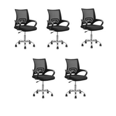 Imagem de Conjunto 5 Cadeiras Confortavel Para Trabalhar Escritório Diretor Secretaria Clinica - Preto