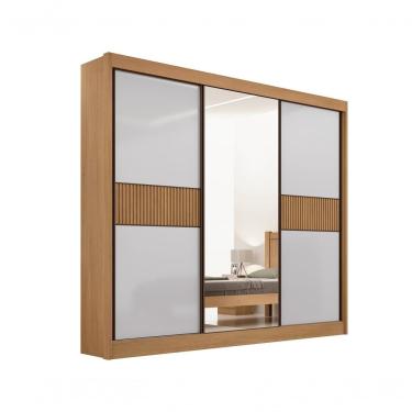 Imagem de Guarda Roupa Cristal Casal 3 Portas Ripado 6 Gavetas Com Pés D' Doro Cinamomo/off White/ripado