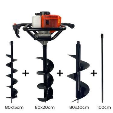 Imagem de Perfurador de Solo a Gasolina 52cc 2,5HP com Brocas 80x15cm 80x20cm 80