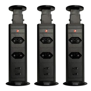 Imagem de Kit 3 Torres de Tomada Multiplug 2 Tomadas e 2 USB Bivolt, Bivolt, Pre