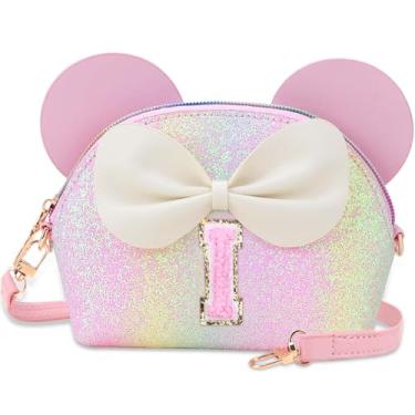 Imagem de Kejea Bolsa infantil para presentes infantis - Carteira de princesa, bolsa tiracolo com flores de pérolas, bolsas de ombro fofas com inicial, Glitter Rainbow